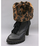 A PAIR OF 100% POLYESTER ANIMAL PRINT FUR BOOTS TOPPER