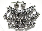 MULTI PEARL BEADS CLUSTER DROP AND CRYSTAL LINE NECKLACE SET