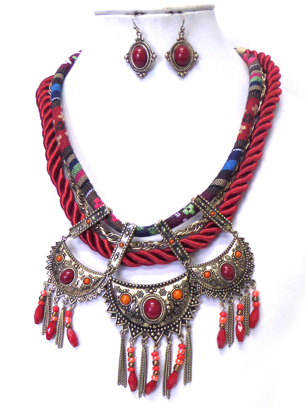 LAYER CHAIN AND CLOTH TRIBAL STYLE NECKLACE SET