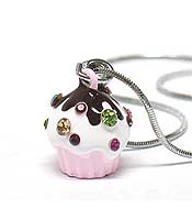 WHITE GOLD PLATING CRYSTAL STUD MINIATURE ICE CREAM CUP NECKLACE