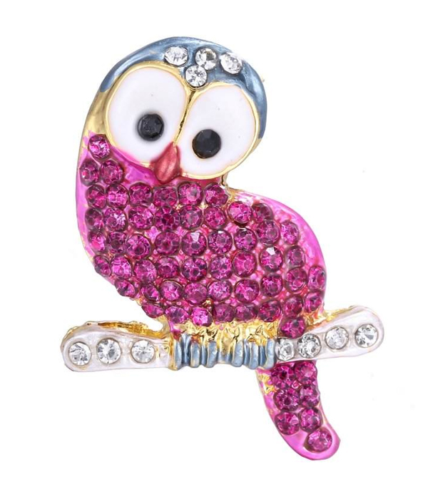 CRYSTAL AND EPOXY OWL PIN OR BROOCH