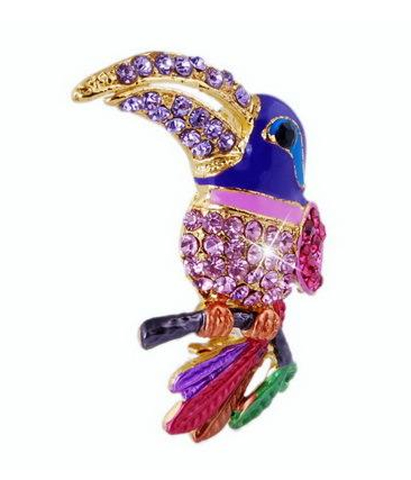 CRYSTAL AND EPOXY EXOTIC BIRD PIN OR BROOCH