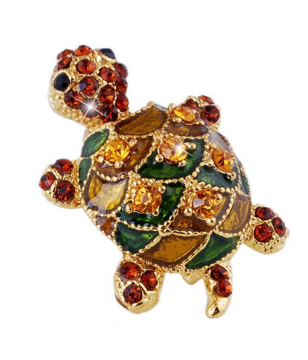 CRYSTAL AND EPOPXY TURTLE PIN OR BROOCH