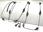 METALLIC STONE AND CHAIN LINK LONG NECKLACE SET