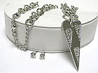 CRYSTAL DECO ARROW SHAPE HEART PEADANT CHAIN NECKLACE SET