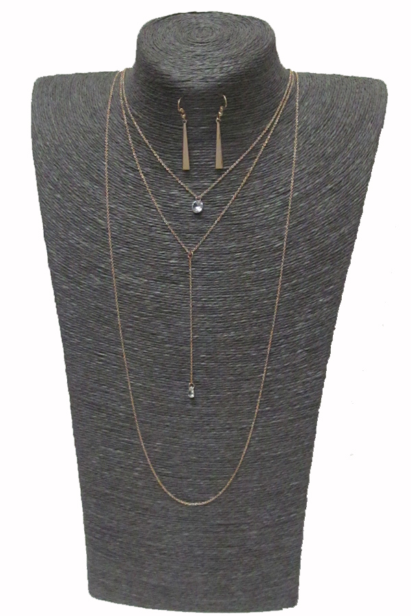 3 LAYER CHAIN AND RHINESTONE DROP NECKLACE SET 