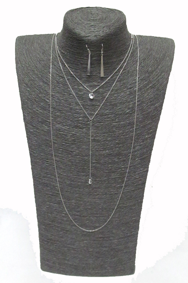 3 LAYER CHAIN AND RHINESTONE DROP NECKLACE SET
