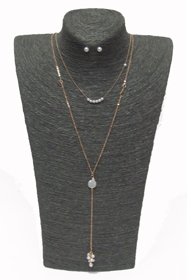 2 LAYER PEARL DROP NECKLACE SET