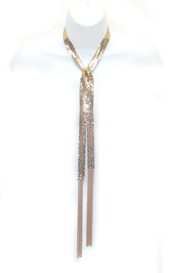 METAL SCALE AND TASSEL LONG TIE NECKLACE