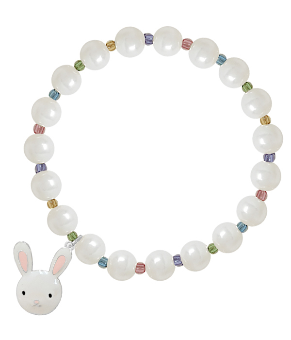 EASTER THEME EPOXY BUNNY AND PEARL STRETCH BRACELET