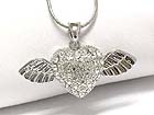 WHITE GOLD PLATING CRYSTAL STUD HEART AND ANGEL WING NECKLACE