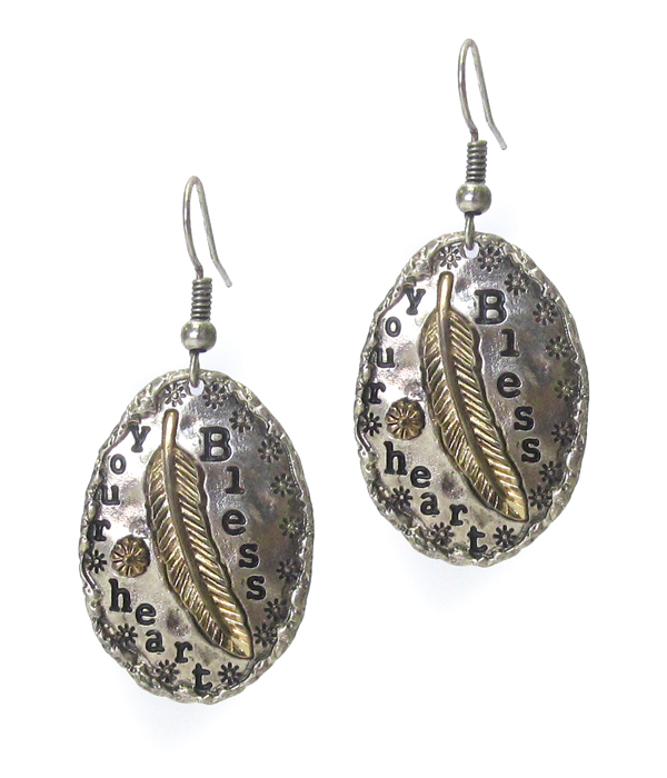 OVAL PLATE DROP EARRING - BLESS YOUR HEART