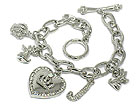 CRYSTAL CROWN ON HEART AND MULTI CHARM TOGGLE BRACELET - Wholesale Jewelry