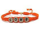 CRYSTAL METAL ROUND DISK  LOVE MESSAGE AND CORD FRIENDSHIP BRACELET