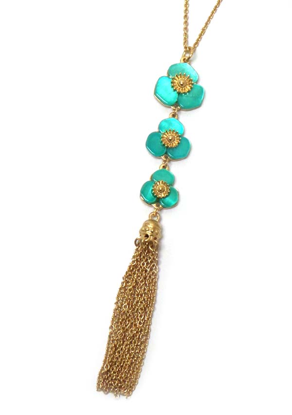 LONG SHELL FLOWER WITH TASSEL DROP NECKLACE