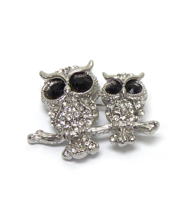 OWL WITH CRYSTALS BROOCH