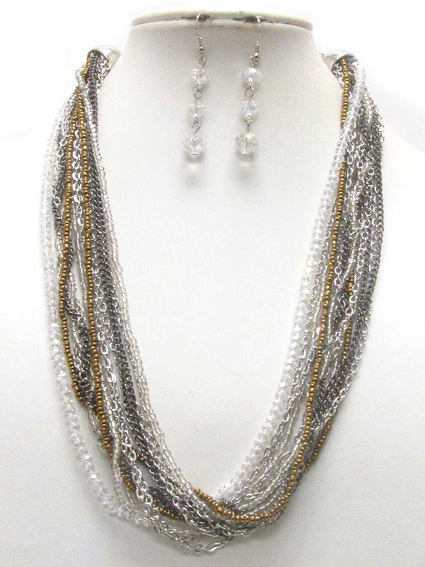 MULTI CHIPSTONE AND CHAIN NECKLACE EARRING SET