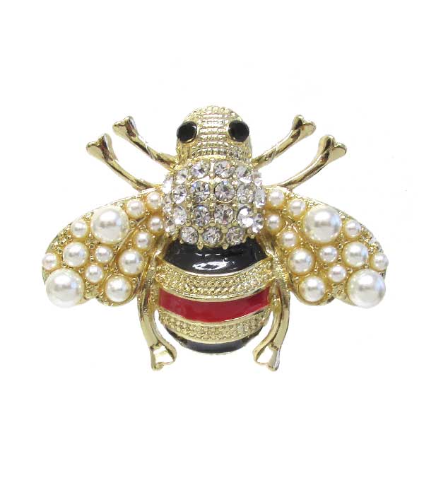Crystal and pearl bee pin or brooch