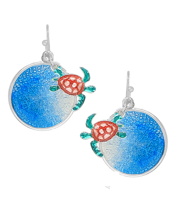 Sealife theme epoxy ocean dangle earring - turtle