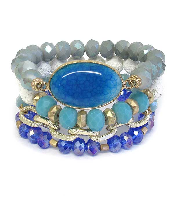 MULTI FACET GLASS BEAD MIX 4 STRETCH BRACELET SET