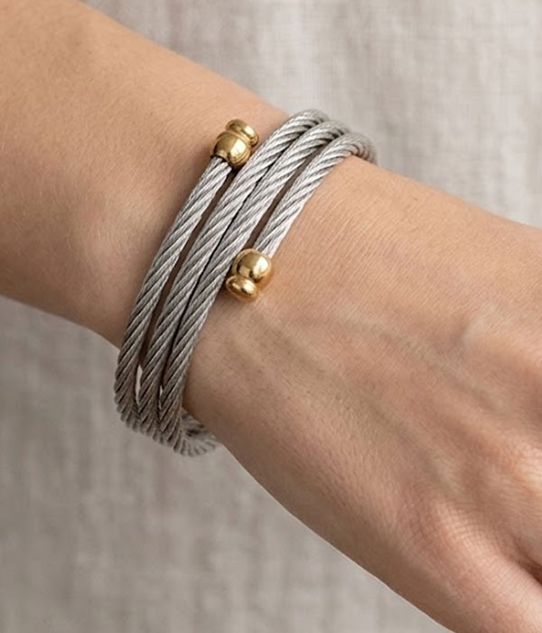 Three row wierd coiled statement stretch bracelet