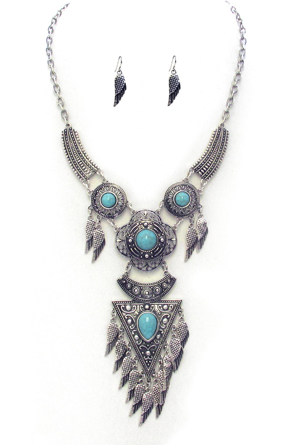 Navajo style turquoise chunky necklace set