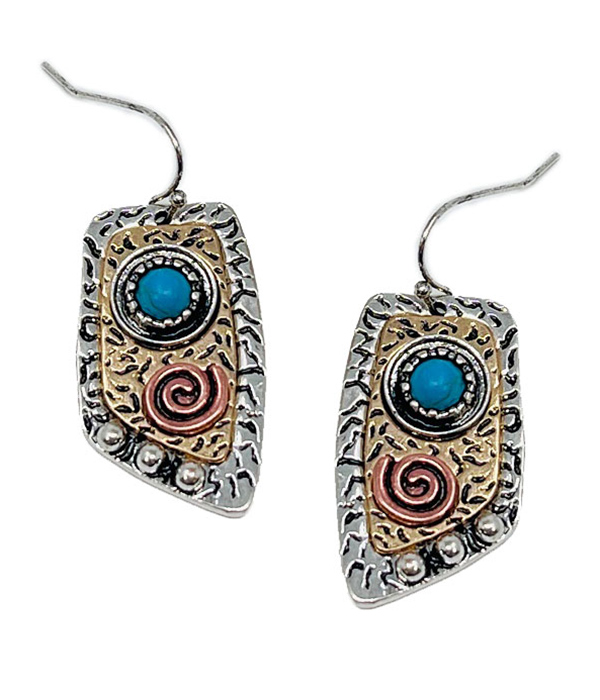 Navajo theme vintage metal and turquoise earring