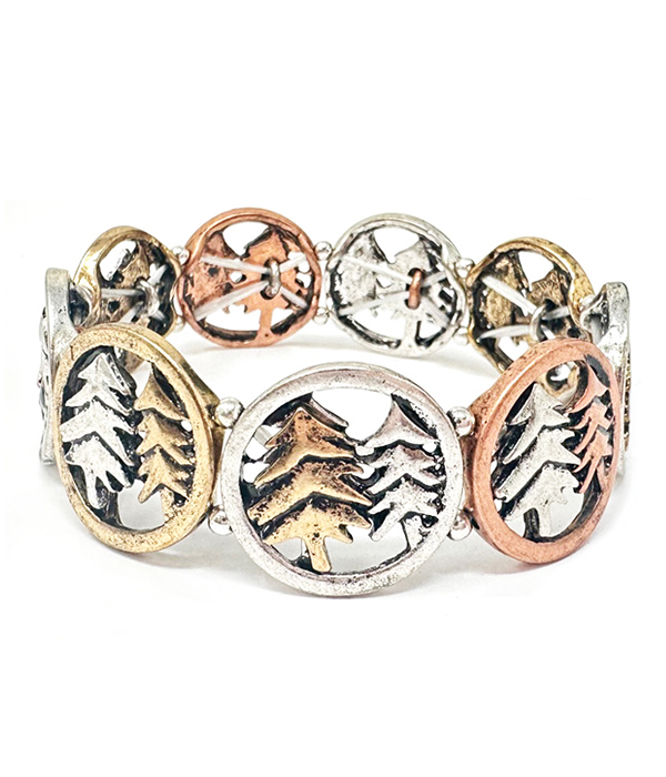 Vintage metal tree stretch bracelet