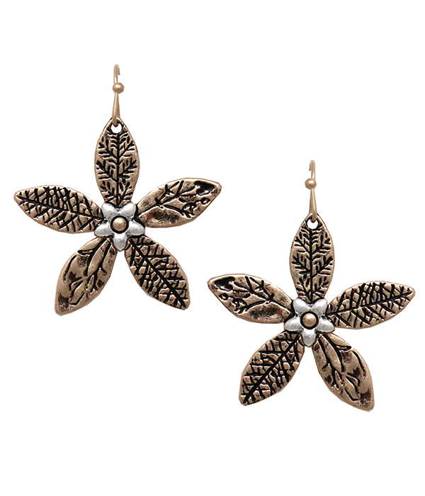 Textured metal flower earring