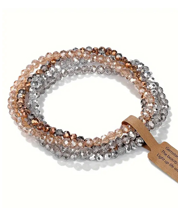 Multi glass bead 4 stretch bracelet set