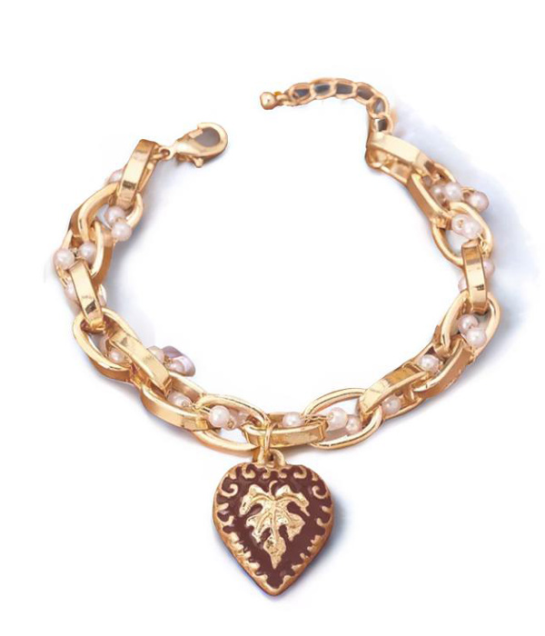 Puffy heart chain bracelet