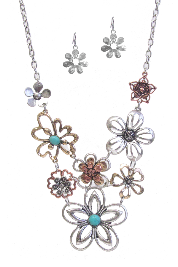 Multi flower link necklace set