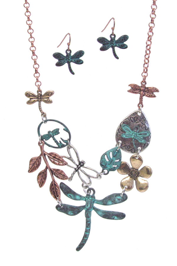 Garden theme necklace set - dragonfly