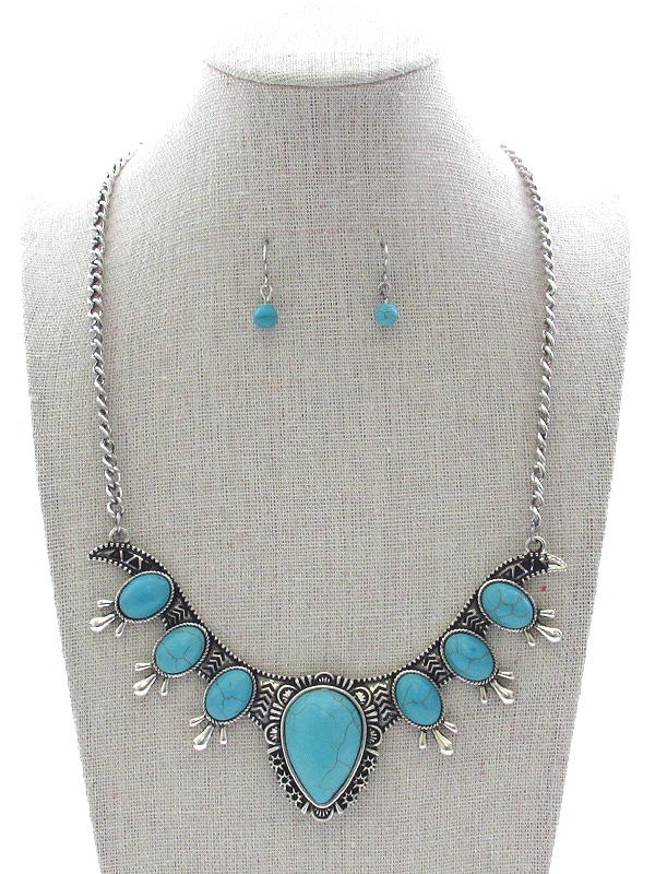 Western style multi turquoise necklace set