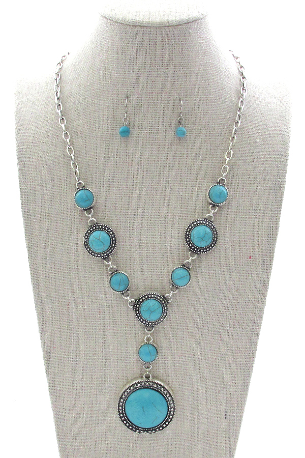Western style multi turquoise lariat necklace set
