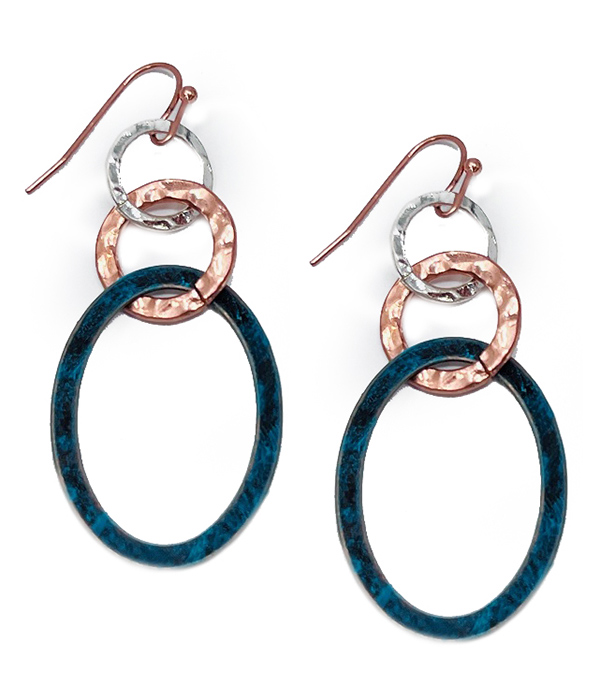 Multi metal hoop link drop earring