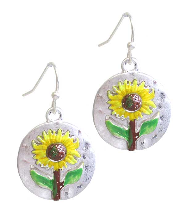 Epoxy sunflower disc earring