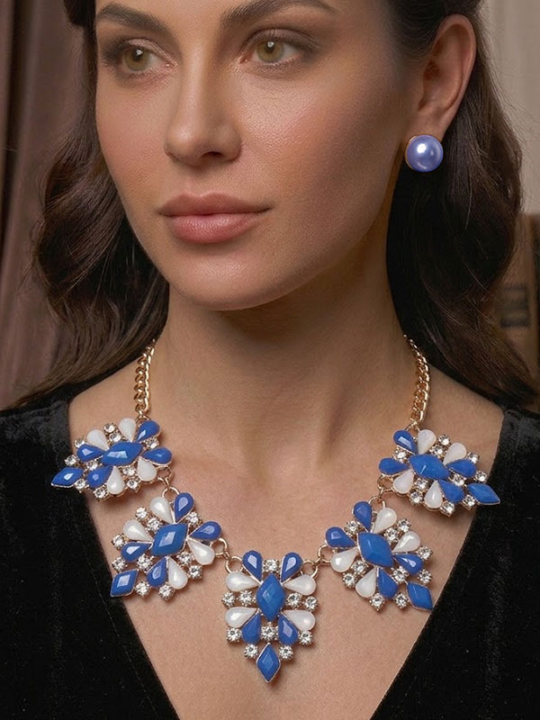 Spring statement multi stone link statement necklace set