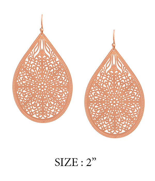 PAPER THIN METAL FILIGREE TEARDROP EARRING