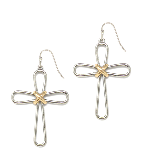 Wire metal cross earring
