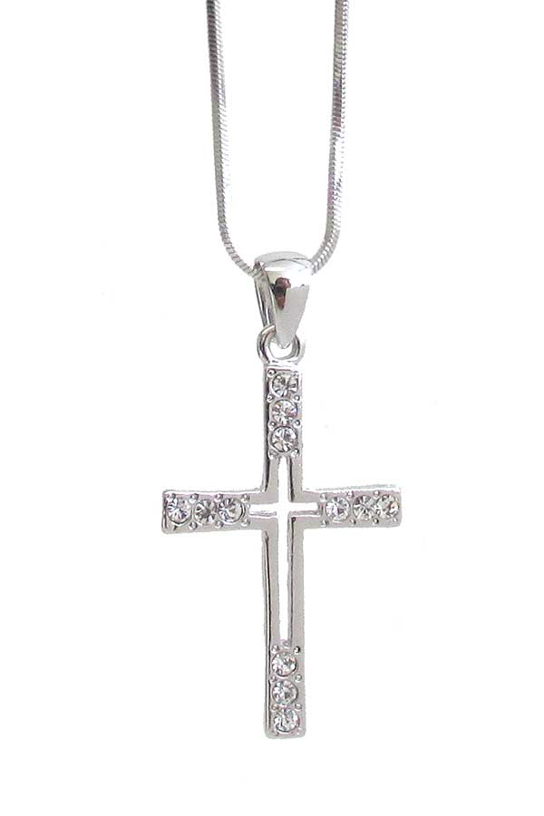 Made in korea whitegold plating crystal cross pendant necklace