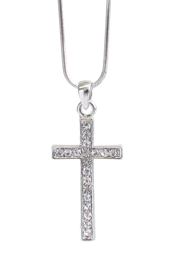 Made in korea whitegold plating crystal cross pendant necklace