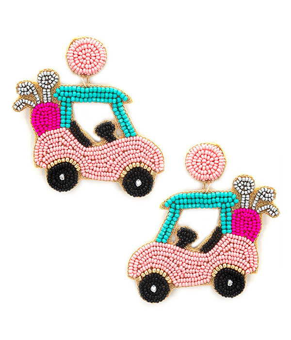 Handmade multi seedbead sport theme earring - golf cart