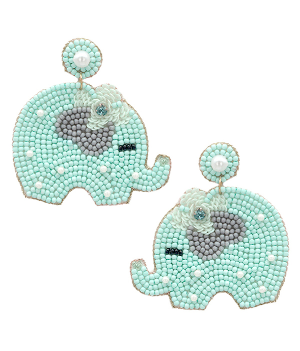 Handmade multi seedbead baby theme earring - elephant