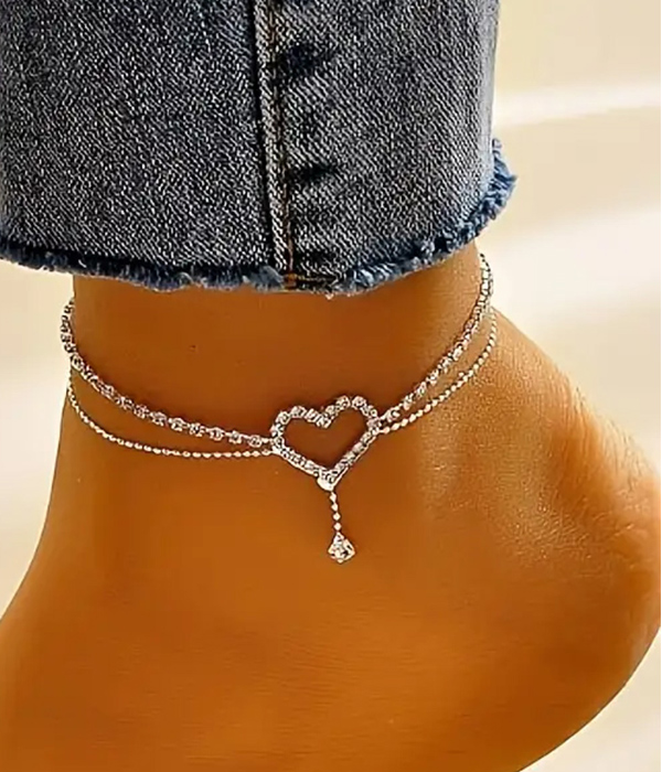 Rhinestone heart anklet