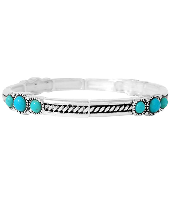DESIGNER TEXTURED AND TURQUOISE STACKABLE STRETCH BRACELET