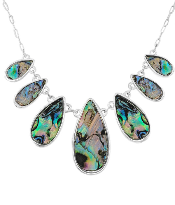 Multi abalone teardrop link necklace