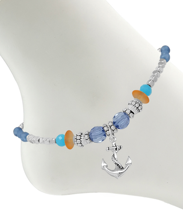 Sealife theme multi bead mix anklet - anchor