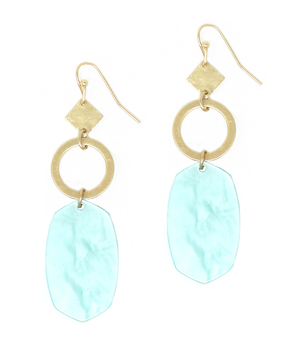 Hexagon shape resin and metal ring link earring