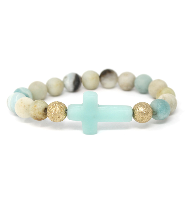 Semi precious stone cross stretch bracelet